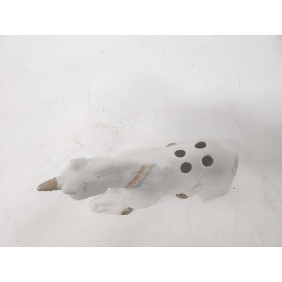 VINTAGE Rainbow Unicorn Figurine Ceramic Sitting Sculpture Matte White Gold - Picture 5 of 9